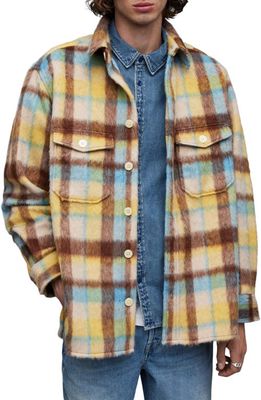 AllSaints Strabler Plaid Shirt Jacket in Meadow Yellow
