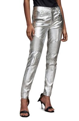 AllSaints Suri Leather Biker Pants in Silver