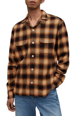 AllSaints Telesto Relaxed Fit Plaid Cotton Flannel Button-Up Shirt in Jet Black