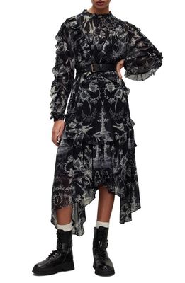 AllSaints Tessa Aurelia Long Sleeve Midi Dress in Black