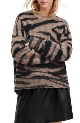 AllSaints Tessa Tiger Stripe Merino Wool & Alpaca Blend Sweater in Brown/Black