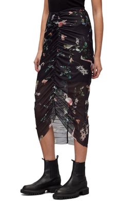 AllSaints Tessia Fabia Ruched Midi Skirt in Black/Pink