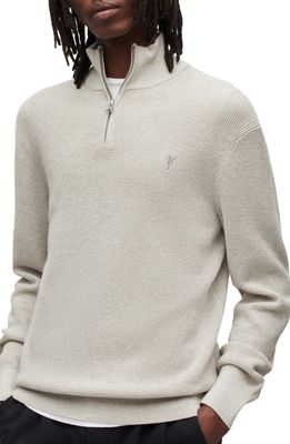 AllSaints Thermal Cotton & Wool Quarter Zip Pullover in Light Grey Marl