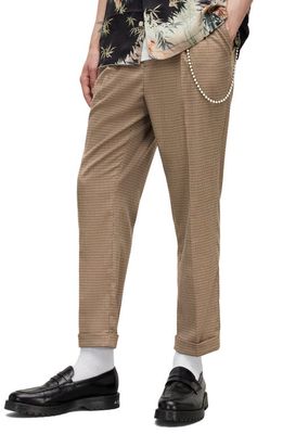 AllSaints Tiber Houndstooth Tapered Trousers in Brown Black