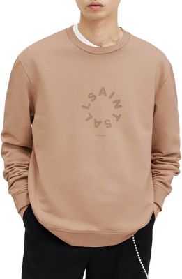 AllSaints Tierra Logotype Graphic Sweatshirt in Camel Brown