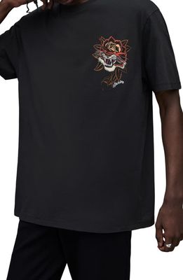 AllSaints Tiger Rose Organic Cotton Graphic T-Shirt in Jet Black
