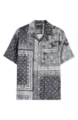 AllSaints Tijuana Bandana Print Short Sleeve Cotton Button-Up Shirt in Jet Black