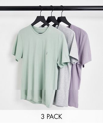 AllSaints tonic 3 pack T-shirt pack in mint/purple/gray-Multi