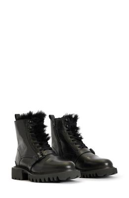 AllSaints Tori Genuine Shearling Lined Lace-Up Combat Boot in Black/Black