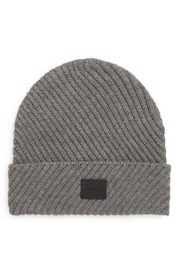 AllSaints Traveling Rib Peak Beanie in Grey Marl