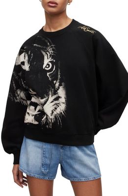 AllSaints Turin Cygni Tiger Graphic Cutout Sweatshirt in Black