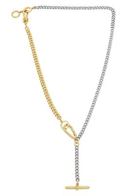 AllSaints Two-Tone Bar Drop Y-Necklace in Rhodium/Gold