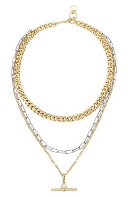 AllSaints Two-Tone Layered Bar Pendant Necklace in Gold/Rhodium