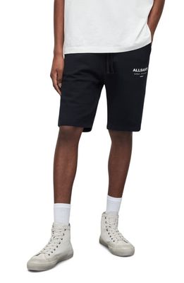 AllSaints Underground Graphic Sweat Shorts in Jet Black/Optic White