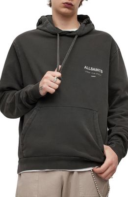 AllSaints Underground Logo Hoodie Sweatshirt in Washed Black