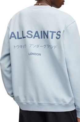 AllSaints Underground Logo Organic Cotton Graphic Sweatshirt in Seafront Blue