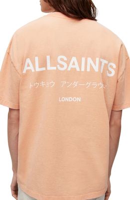 AllSaints Underground Oversize Graphic T-Shirt in Orange/Cala White
