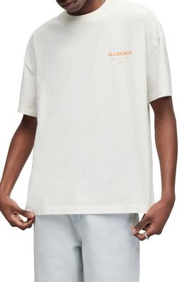 AllSaints Underground Oversize Organic Cotton Graphic T-Shirt in Ashen White/Orange