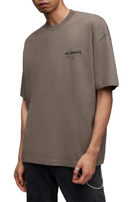 AllSaints Underground Oversize Organic Cotton Graphic T-Shirt in Planet Grey