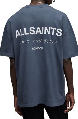 AllSaints Underground Oversize Organic Cotton Graphic T-Shirt in Windy Blue