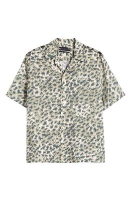 AllSaints Underground Relaxed Fit Leopard & Camo Ripstop Camp Shirt in Ash Khaki Green