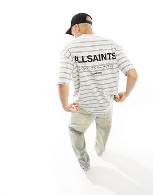 AllSaints Underground stripe short sleeve crew neck t-shirt in gray