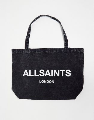 AllSaints Underground tote bag in acid wash-Black