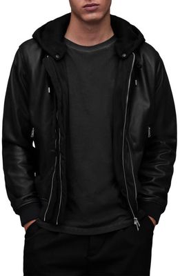 AllSaints Valk Hooded Moto Leather Jacket in Black