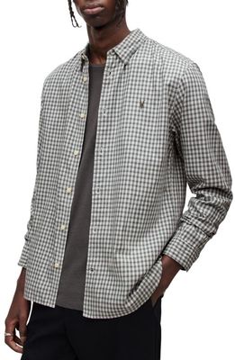 AllSaints Varmo Relaxed Fit Check Cotton Button-Up Shirt in Off White
