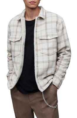 AllSaints Vedder Check High Pile Fleece Lined Jacket in Faded Taupe