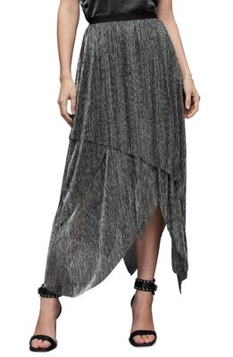 AllSaints Veena Metallic Shimmer Asymmetric Skirt in Silver