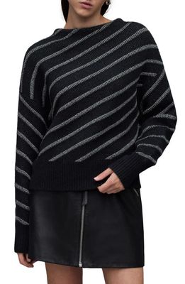 AllSaints Vega Asymmetric Stripe Sweater in Black/Silver
