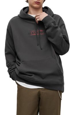 AllSaints Veil Embroidered Logo Graphic Hoodie in Washed Black