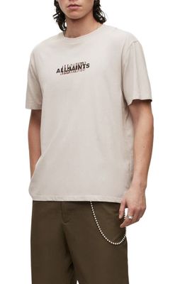 AllSaints Veil Embroidered Logo Graphic Tee in Oyster Grey