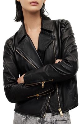 AllSaints Vela Leather Biker Jacket in Black