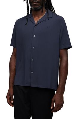 AllSaints Venice Relaxed Fit Short Sleeve Button-Up Camp Shirt in Night Sky Blue