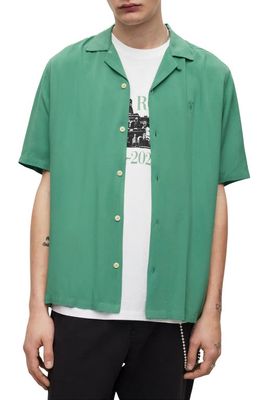 AllSaints Venice Relaxed Fit Short Sleeve Camp Shirt in Dark Thyme Green