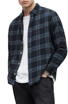 AllSaints Voltana Plaid Flannel Button-Up Shirt in Ink
