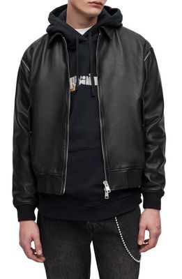 AllSaints Wabi Oversize Leather Bomber Jacket in Black