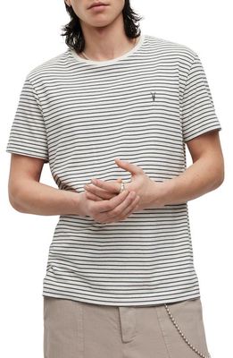 AllSaints Wallis Stripe Embroidered Logo T-Shirt in Chalk White/Jet Black