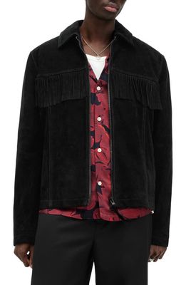 AllSaints Warren Fringe Genuine Suede Jacket in Black