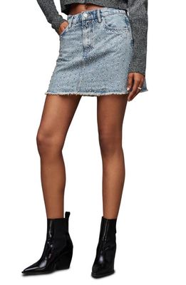 AllSaints Wendel Crystal Denim Miniskirt in Light Indigo