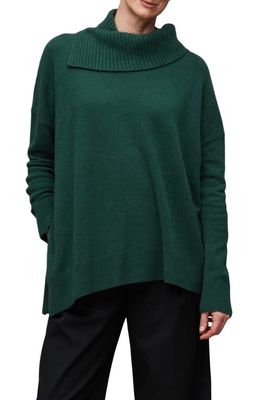 AllSaints Whitby Cashere & Wool Asymmetric Turtleneck Sweater in Bottle Green