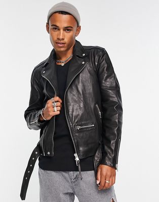 AllSaints Wick leather moto jacket in black