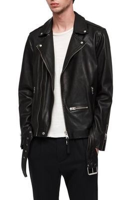 AllSaints Wick Slim Fit Leather Biker Jacket in Black