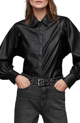 AllSaints Women's Bella Faux Leather Snap-Up Shirt in Black