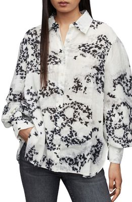 AllSaints Women's Leyla Orsino Butterfly Print Linen & Silk Blouse in Ecru White