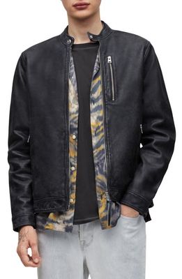 AllSaints Woods Leather Jacket in Dark Navy
