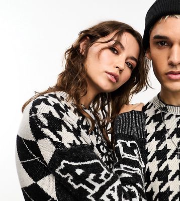 AllSaints x ASOS exclusive Billboard unisex sweater in black/white
