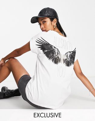 Allsaints x ASOS exclusive Imogen 'loves you' wing boy tee in white